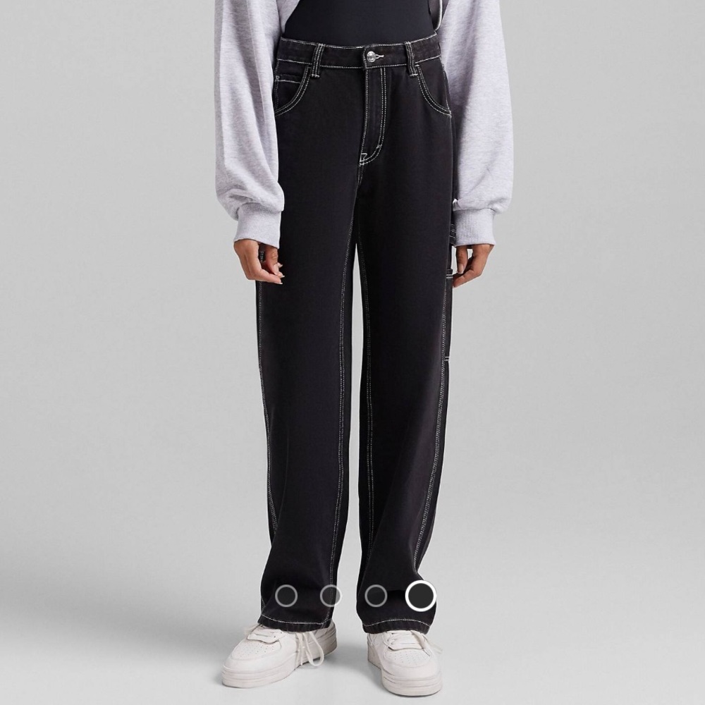 Bershka Contrast Seam Black Cargo Jeans